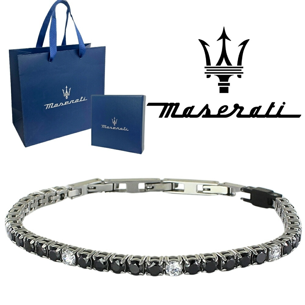 正規品 純正ショッパー付き マセラティ ブレスレット ブラック＆クリアストーン シルバー 上品 高級感 メンズ レディース ユニセックス 大人 男性 女性 誕生日 記念日 プレゼント ギフト JM22