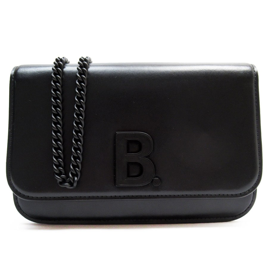 バレンシアガ BALENCIAGA ウォレットチェーン 斜め掛けショルダーバッグ レザー/メタル ブラック レディース w0857a