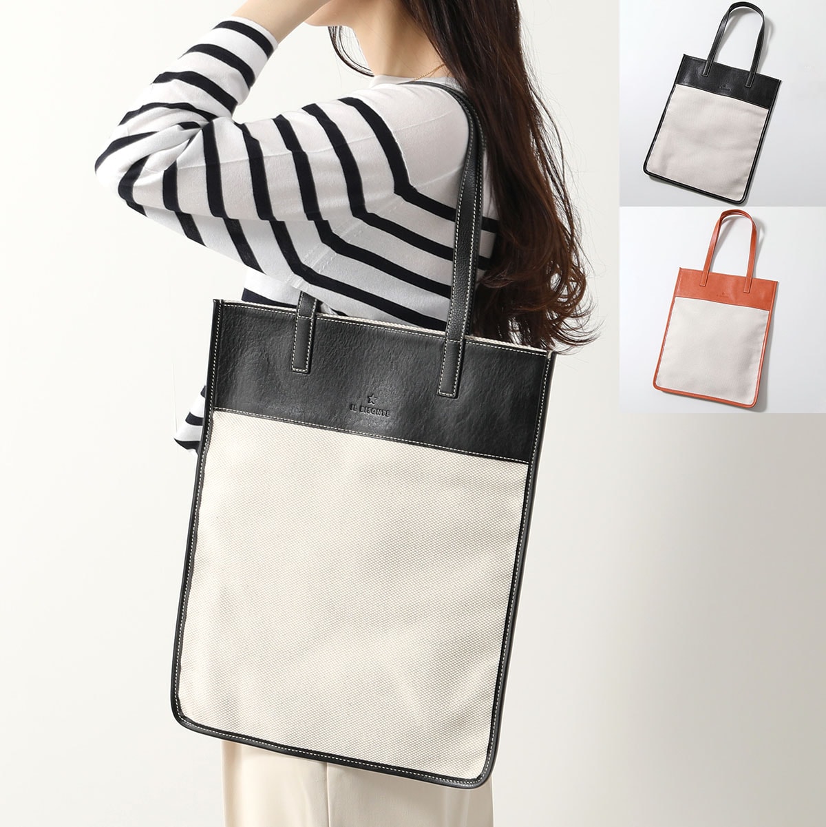 IL BISONTE イルビゾンテ トートバッグ BTO144 レディース キャンバス×レザー フラットトート ロゴ 鞄 カラー2色