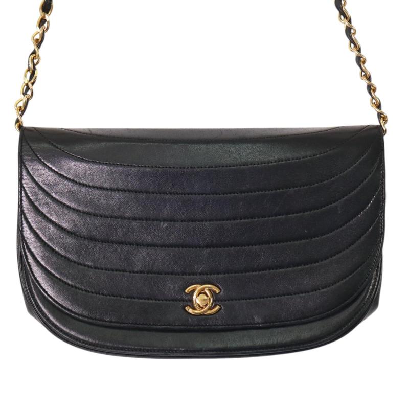 CHANEL シャネル ココマーク ハーフムーン レザー ショルダーバッグ ブラック A-7907