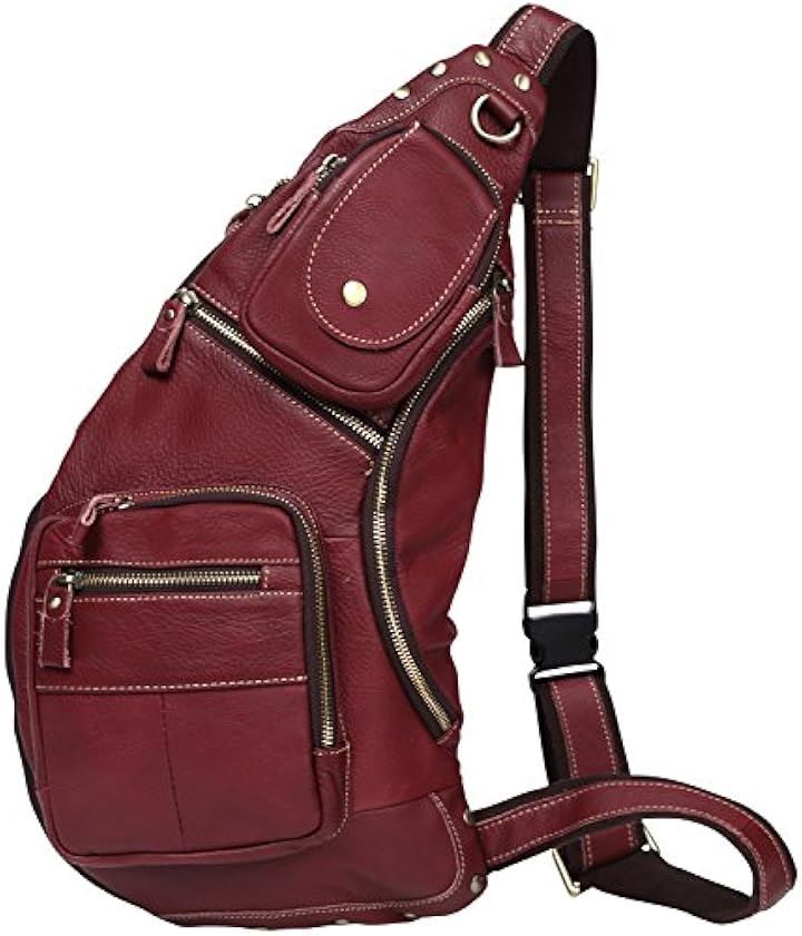 ボディバッグ 本革 メンズ レザー ショルダーバッグ 斜めがけ レディース 全6色 (レッド)