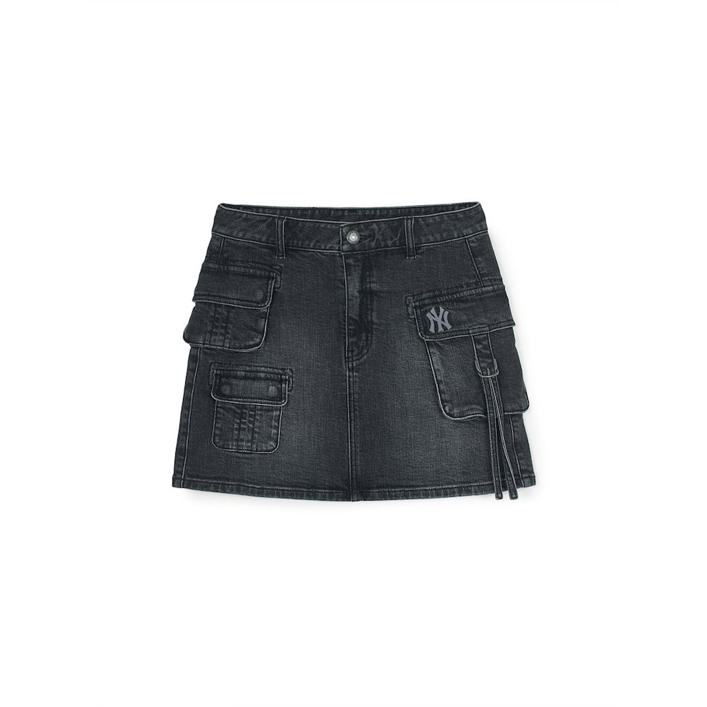 [MLB公式] 女性用ベーシックスモールロゴマルチカーゴデニムスカート NY (ブラック) QHHC3FDSB0254-50BKS