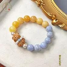 スターベアブルーパターン瑪瑙黄色方解石バーベキューアイボリーフルーツベアブレスレット繊細なかわいい女の子のハートファッションジュエリー
