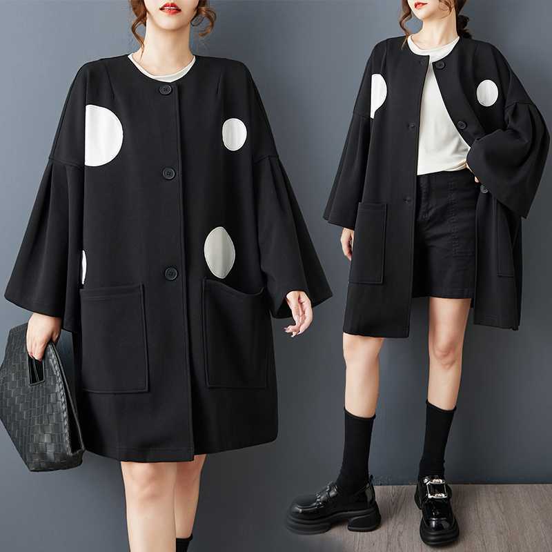 【Noir Mode】ジャケット トップス 秋 新作 大きいサイズ デザイン 水玉 バットスリーブ ファッションジャケット 女性