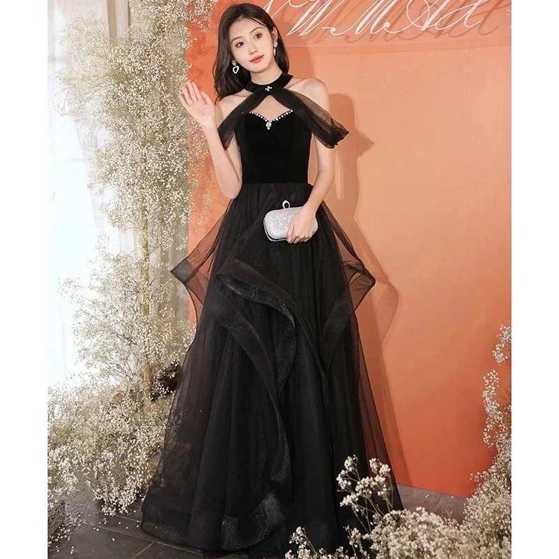 パーティードレス ドレス 黒のイブニングドレス女性フランス結婚式ワンピース ウェディングドレス 花嫁ロングドレス 成人式 演奏会 発表会 卒業式 ドレスワンピース ロングドレス