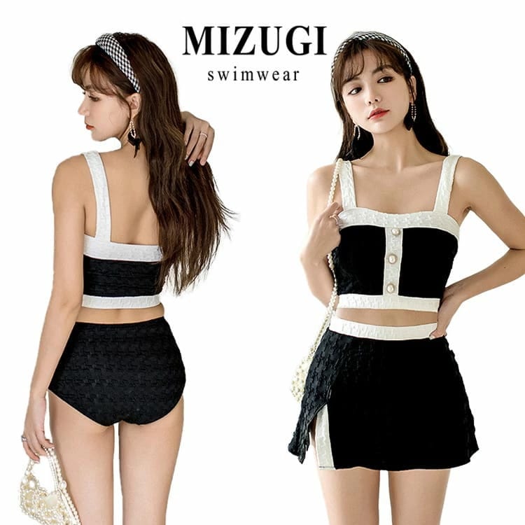 水着 スイムウェア 韓国 リゾート 温泉 オトナ女子 盛れる バックシャン 盛れる セパレート 露出控えめ 体型カバー 【7月の新作特典】レディース 旅行 黒白 温泉 タンキニ へそ出し エレガント