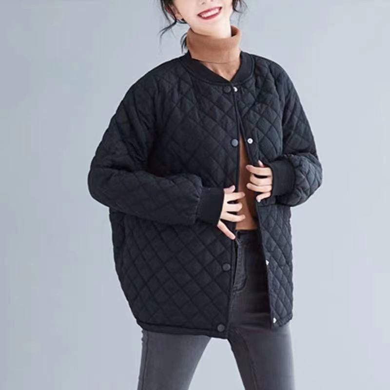 品大人気キルティングコートレディースノーカラージャケット体型カバーカジュアルおしゃれブラック秋服秋物韓国風アウター