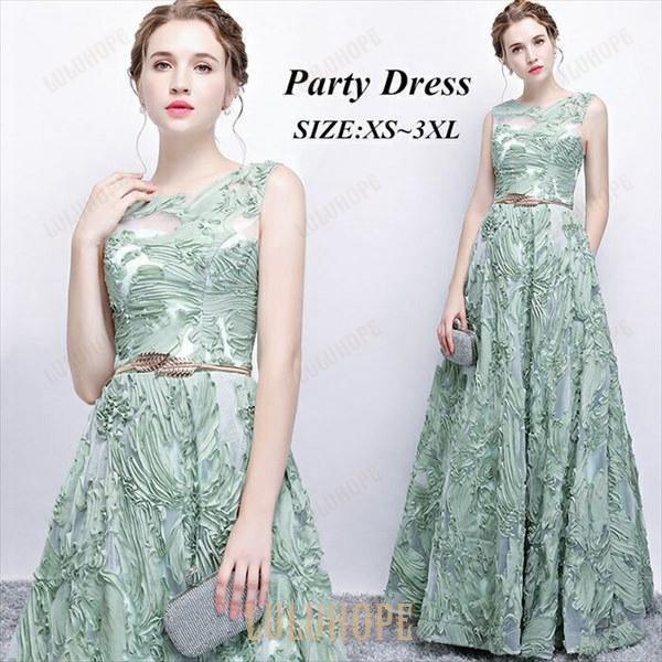 パーティードレス ロング丈 ドレス 結婚式 お呼ばれ 二次会 ピアノ 発表会 演奏会 大きいサイズ 大人 グリーンロングドレス ウエディングドレス