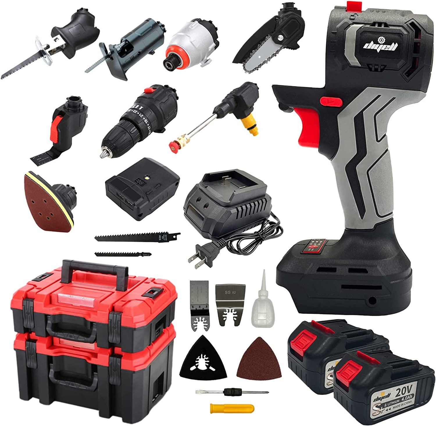 ツールセット 電動 マルチ 工具セット ONE STEP コードレス バッテリー 2個付き 持ち運び便利 2段ケース DIY 電動工具 穴あけ 締付工具 ドリルドライバ