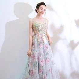 ロングドレス演奏会　大きいサイズ　ウェディング　Aライン　二次会ドレスカラードレスパーティードレスウェディングドレス　イブニングドレスエレガント　PINK刺繍　レース　ウエディングドレス　結婚式