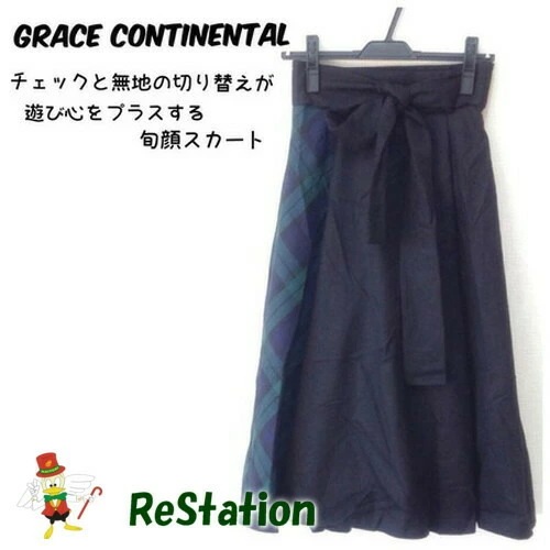【中古】グレースコンチネンタル GRACE CONTINENTAL チェック切替フレアスカート ブラック レディース サイズ36