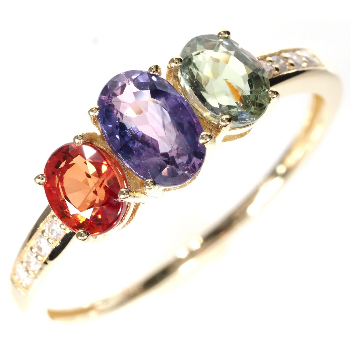 18金 天然石 ダイヤモンド ミックス サファイア リング 指輪 刻印有 YG 18K 74