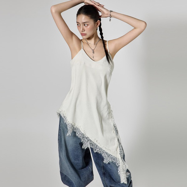 D5452 レース アンバランス スリップ ワンピース