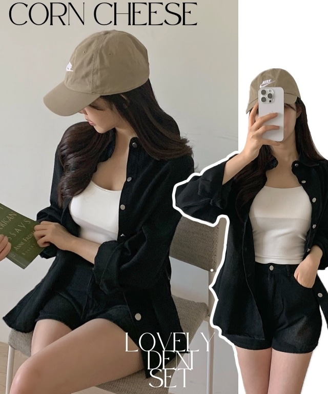 [デニムセット] 上着+下着 セットアップ ツーピース シックなデイリールック デニムシャツ デニムset