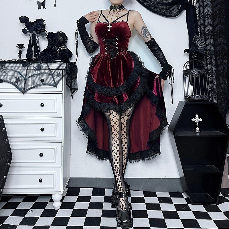 DarkLooks ゴシック ストラップ ウエスト ドレス ハロウィン コスチューム イレギュラー ホット ガール ロングスカート 7,697円