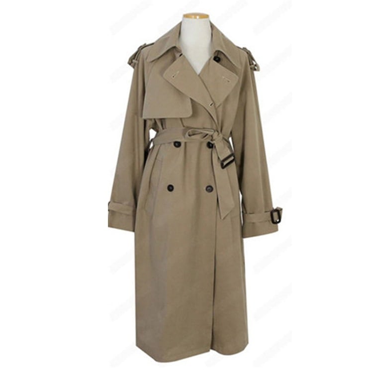 トレンチコート 韓国風 スプリングコート ドロップショルダー ロング トレンチ コート アウター