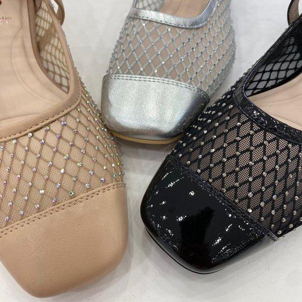 女性メッシュメリージェーン夏フラットシューズPFEMTS58789BKPIMS HFPI4A GN_GN