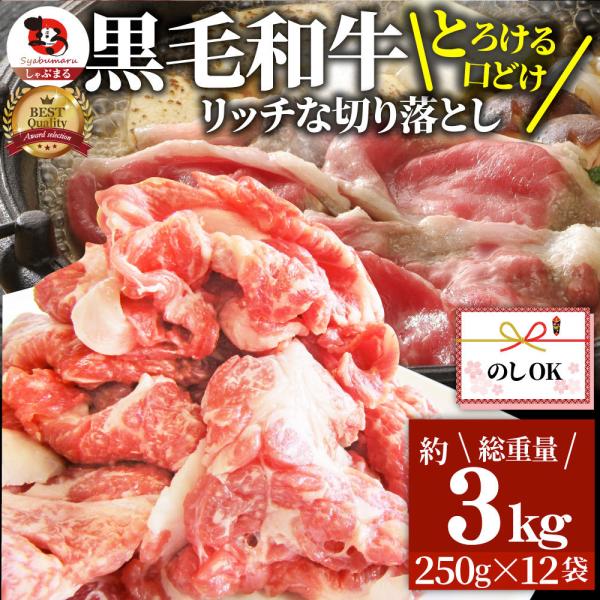 牛肉 肉 黒毛和牛 しゃぶしゃぶ すき焼き 贅沢 霜降り 切り落とし たっぷりメガ盛り 3kg(250×12p) 母の日 ギフト 食品 プレゼント お祝い