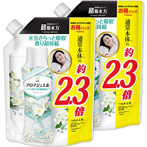 【まとめ買い】 レノア ハピネス アロマジュエル 香り付け専用ビーズ ホワイトティー 詰め替え 特大 1080mL × 2個