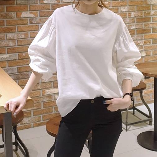 レディース トップス カットソー バブルスリーブ パフスリーブ プルオーバー ゆったり シンプル 重