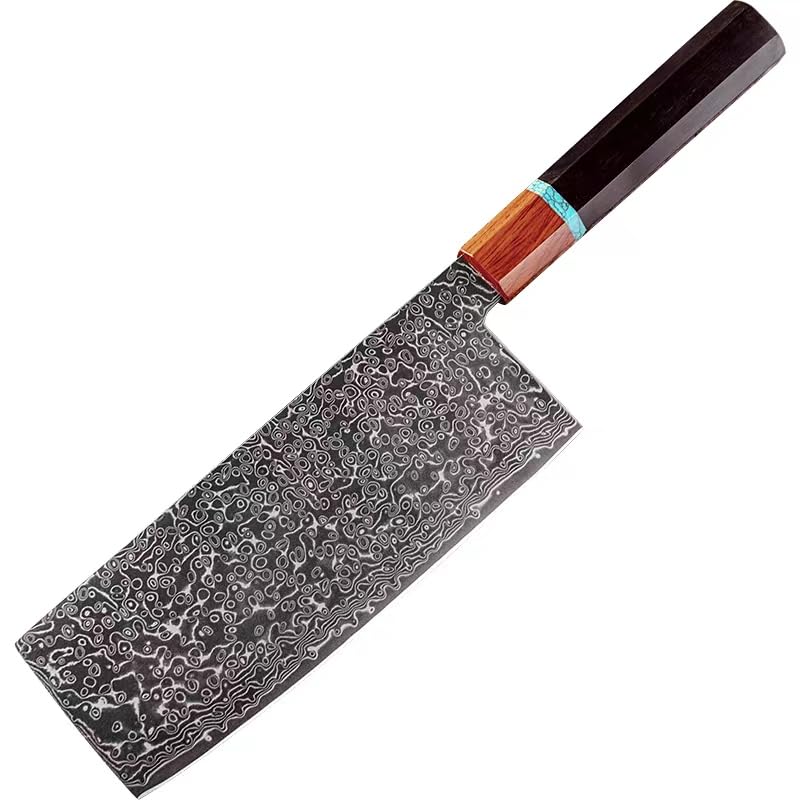 菜切り包丁 肉切り包丁 料理包丁 刺身包丁 両刃 超鋭い切れ味 黒チタン仕上げ 防錆 ダマスカスス 67層 V金10号 182ｍｍ 黒檀木柄 八角柄 オシャレ プレゼント 8,148円