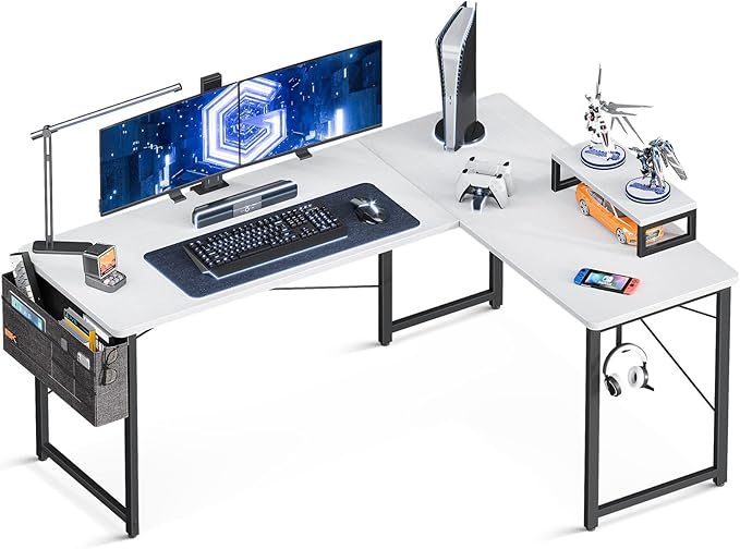 l字デスク パソコンデスク ゲーミングデスク L字型 幅146cm×奥行120cm pcデスク デスク 机 収納袋付き コーナーデスク オフィスデスク 在宅勤務 書斎 組立簡単 ホワイト