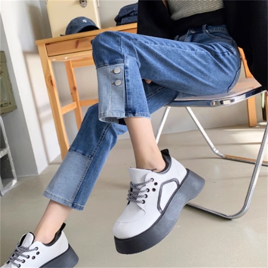 デニムパンツ 2色 2パターン パンツ ボトムス ガウチョ ロング ポケット バイカラー ボタン 綿 ポリエステル ブルーデニム ストレッチ素材 かわいい 大人可愛い 大人女子 綺麗