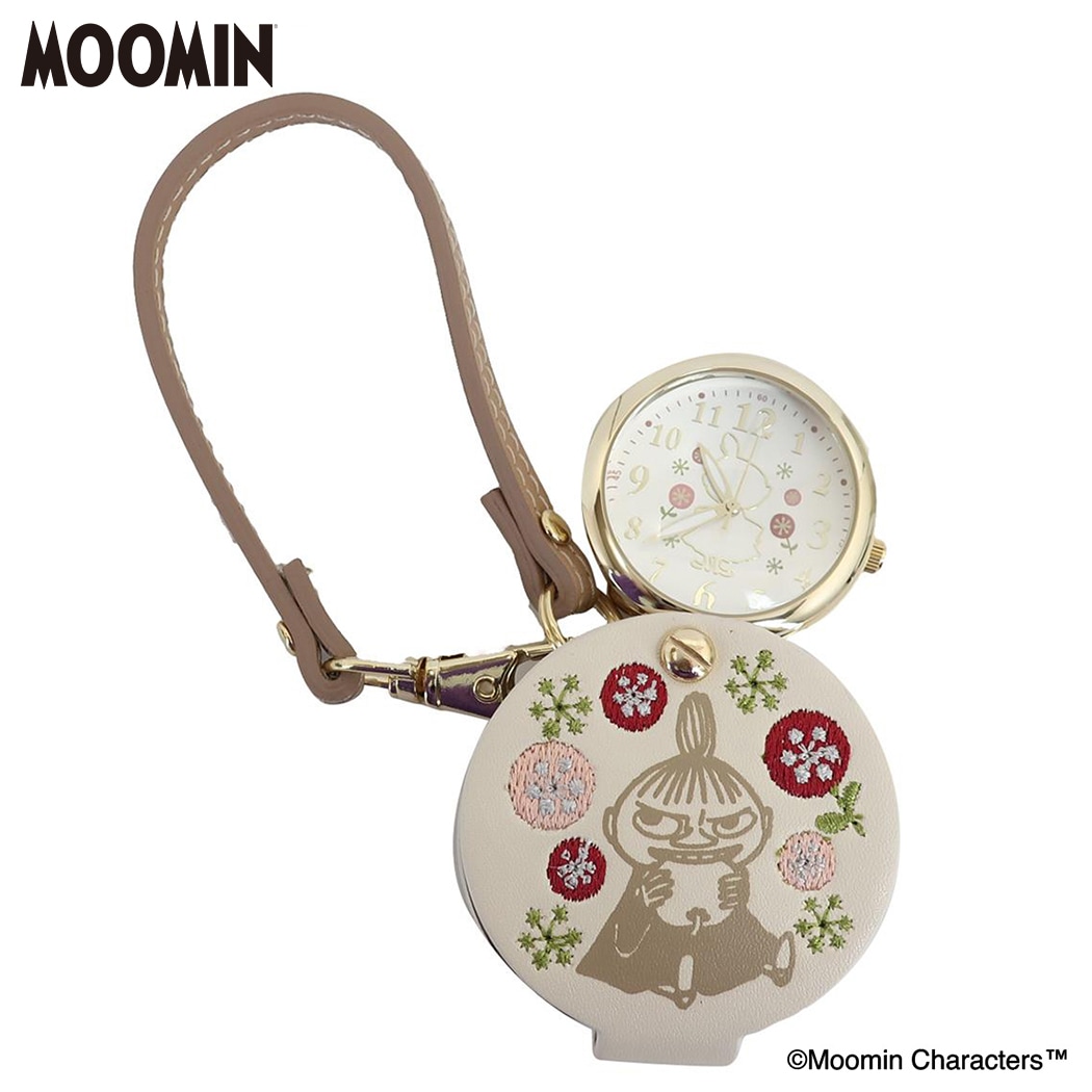 ムーミン 懐中時計 刺繍入り ルーペ付き ハングウォッチ ホワイト 北欧 フィールドワーク バッグチャーム キーチェーン レディース 女性 かわいい プレゼント ギフト キャラクター グッズ シネマコ