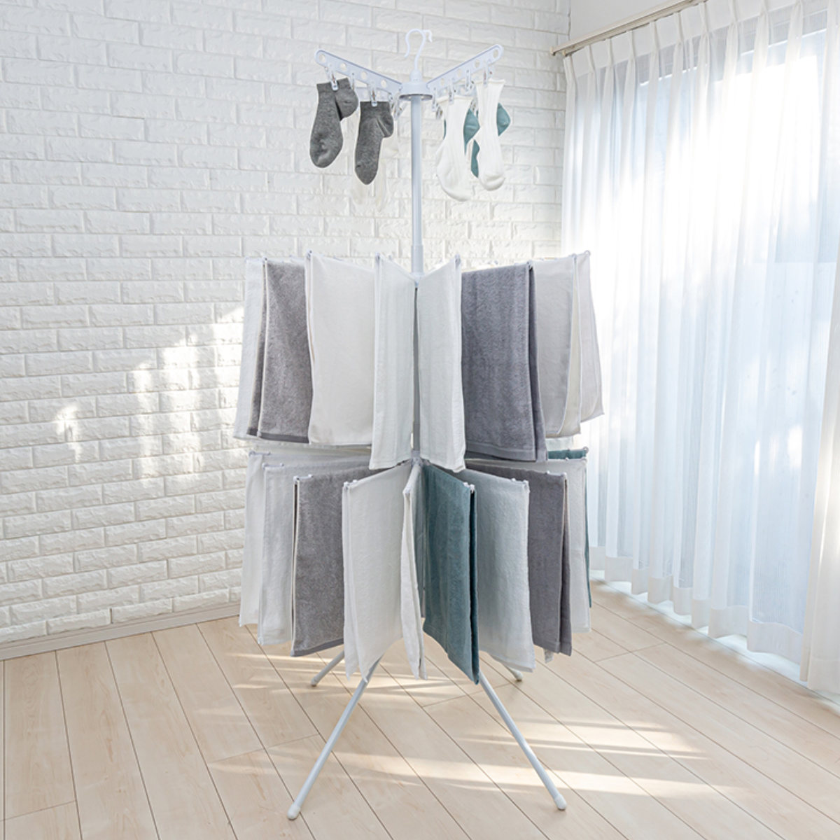 物干し コスモス 室内物干し 折りたたみ 3段 パラソルハンガー 物干しスタンド タオル干し 36枚 クリップ付き ピンチハンガー 室内干し パラソル 三段 ピンチ 16個 折り畳み