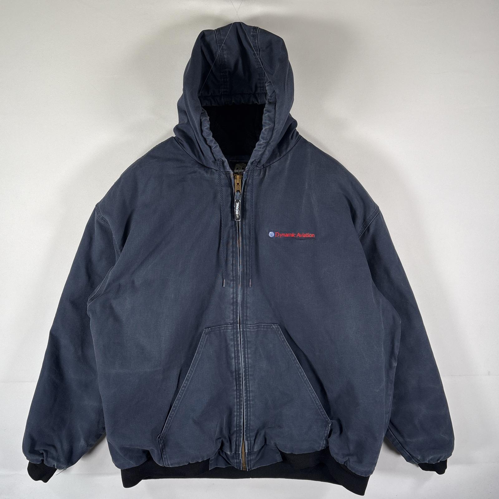 古着 BERNE ダック ジャケット パーカー アクティブジャケットタイプ フルジップ 中綿 企業ロゴ刺繍 大きいサイズ XXXL ネイビー メンズ 5,214円