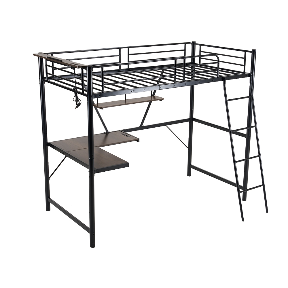 200【元WF301883AAA】【ブラック】システムベット 宮棚　ロフトベッド シングル コンセント付き デスク付き 収納付き ラック棚付き 北欧風 二段ベッド 大人用　二段ベッド スチール 耐震2