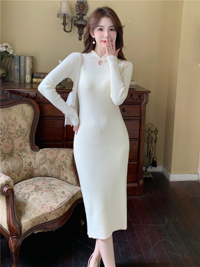 エレガントなニットワンピース子供秋と冬の新しい底セータードレス気質スリム薄いパッケージヒップスカート