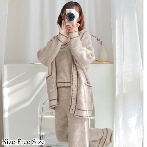 【グラシア】 ルームウェア モコモコ パジャマ 部屋着 キャミ シック ポケット付き メリハリ 可愛い 大人 カーディガン ブラウン フリーサイズ