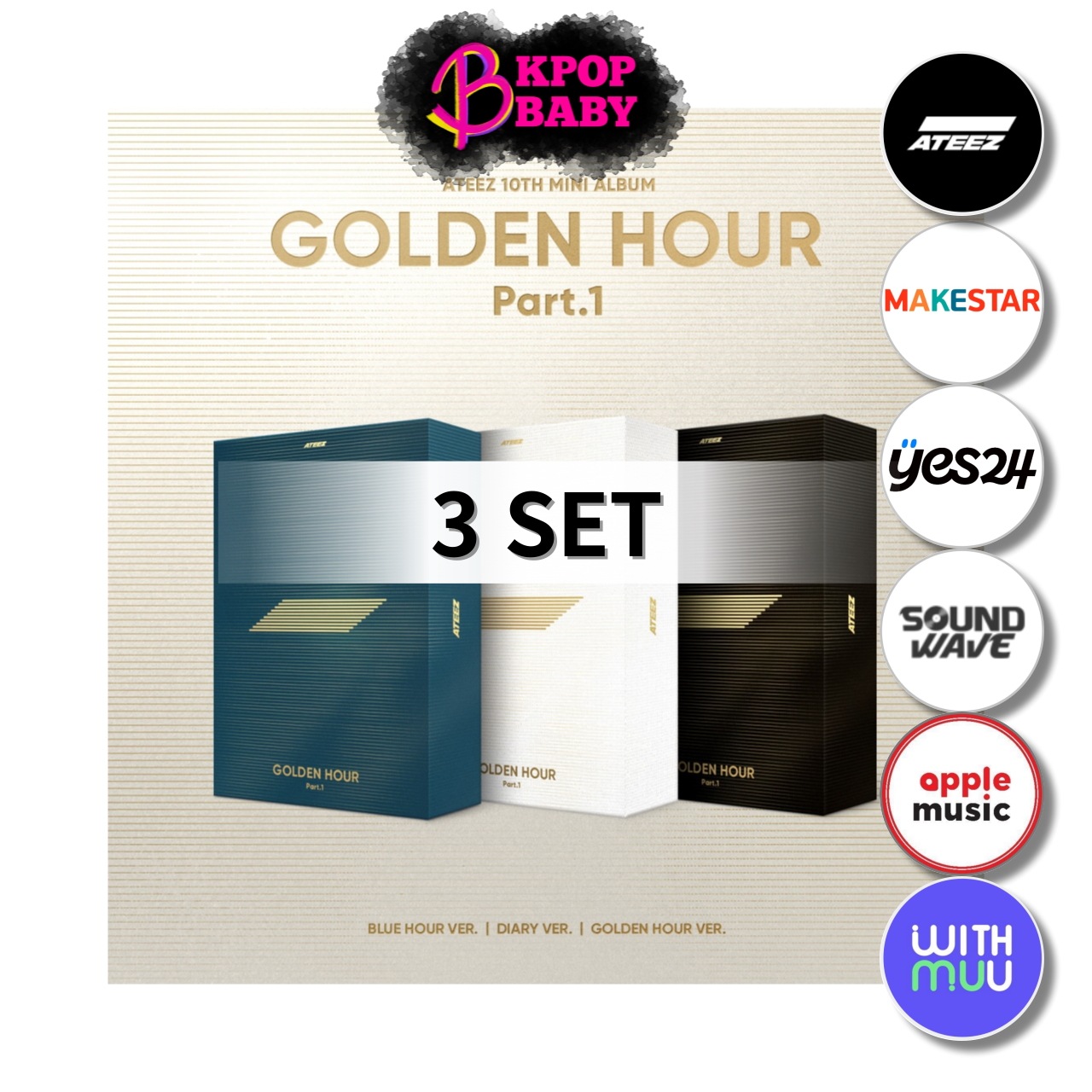 【Online特典 / 3点 セット】 ATEEZ [GOLDEN HOUR : Part.1] 10th Mini Album