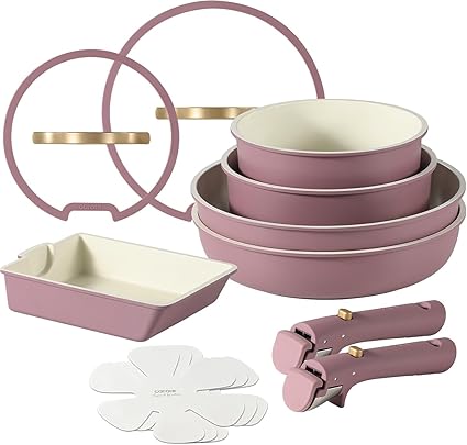 12点 鍋セット IH・ガス火対応 フリー 取っ手のとれる マーブルコート くっつきにくい 洗いやすい 高級感ありのつまみ 紫 パープル 一年保証 プチ贅沢 Gold Luxeシリ