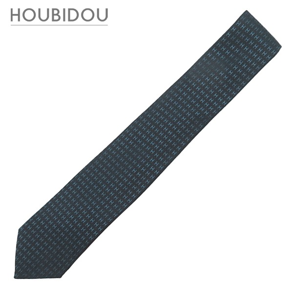 エルメス ネクタイ クラバット 7cm ファソネ H シルク ノワールXコバルト 黒 青 総柄 H織り バイカラー H柄 新品 未使用 H36322T 36 【箱】【中古】