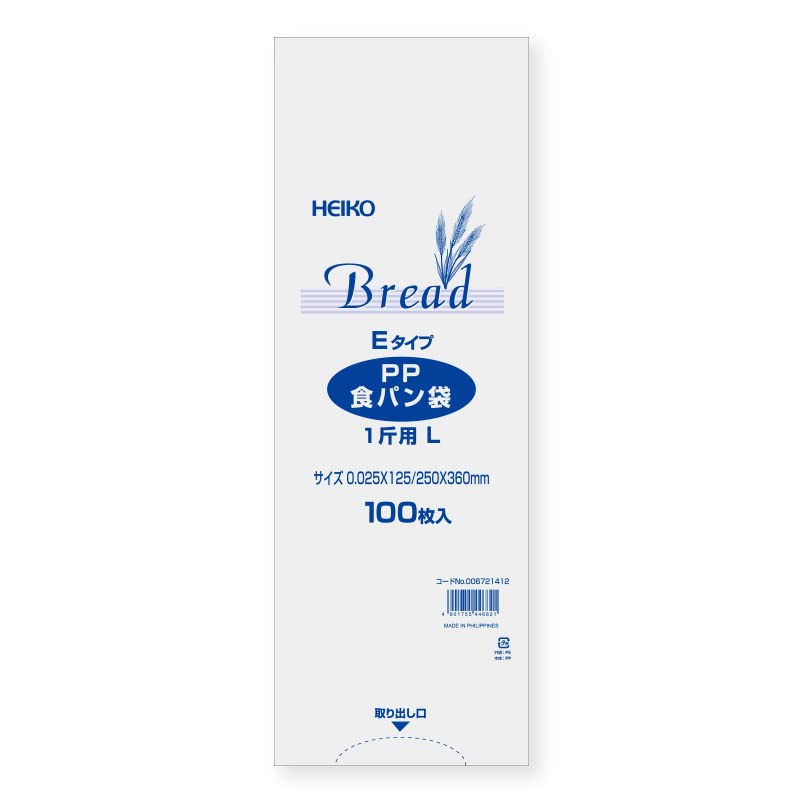 【10個セット】 シモジマ ヘイコー 食品袋 PP 食パン袋 1斤用 L Eタイプ 100枚入り ×10束 006721412 透明 厚0.025×幅125 / 全体幅250×高360mm (10)