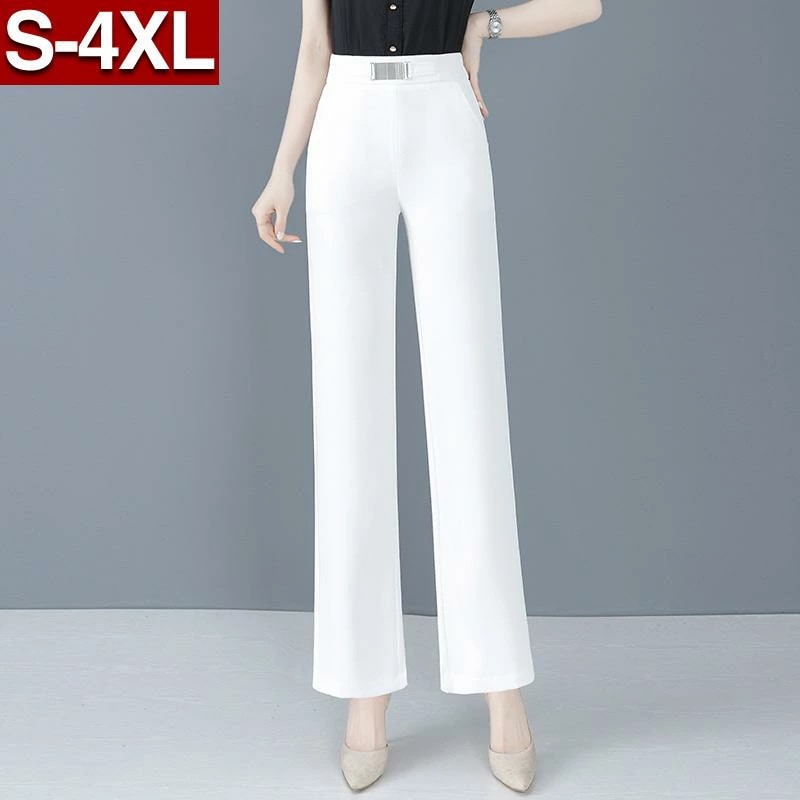レディース ファッション おしゃれ ホワイト 婦人服 パンツ 春 ハイウエスト スリム ストレート パンツ ドレープ ワイドレッグ パンツ
