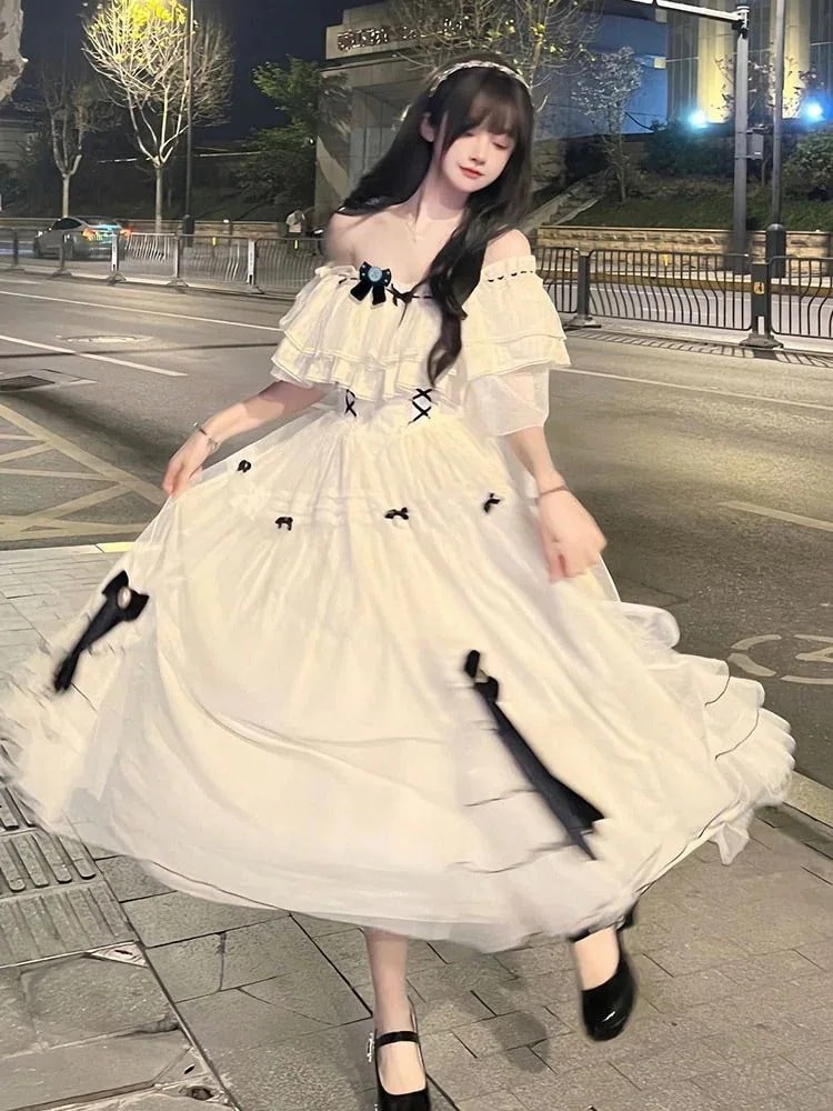 【人気商品超目玉】ホワイトパフスリーブドレスレディースサマーヴィンテージパフスカート