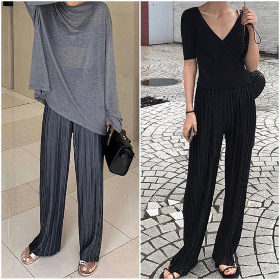 パンツ プリーツ ロング レディース おしゃれ 大きいサイズ ワイドパンツ ルーズフィット ウエストゴム ヘビロテ 無地 シンプル 光沢感 高級感 きれいめ 上品 かわいい 高見え