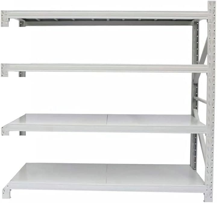 スチールラック 業務用 高耐荷重収納棚 組立簡単 ボルトレス 連結可能 4段 耐荷重120kg/段 スチール棚 軽量ラック 物置 倉庫 ガレージ(ホワイト増連)