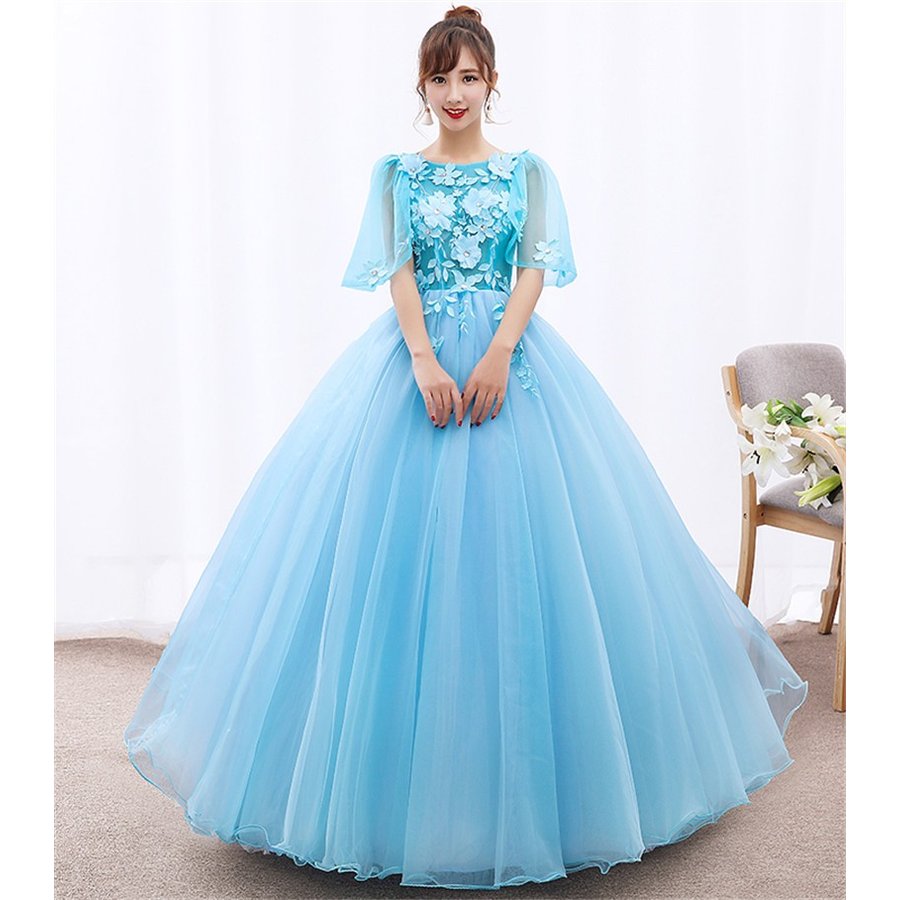 パーティドレス ウェディングドレス 演奏会用ロングドレス カラードレス Ａライン 大きいサイズ ブルー