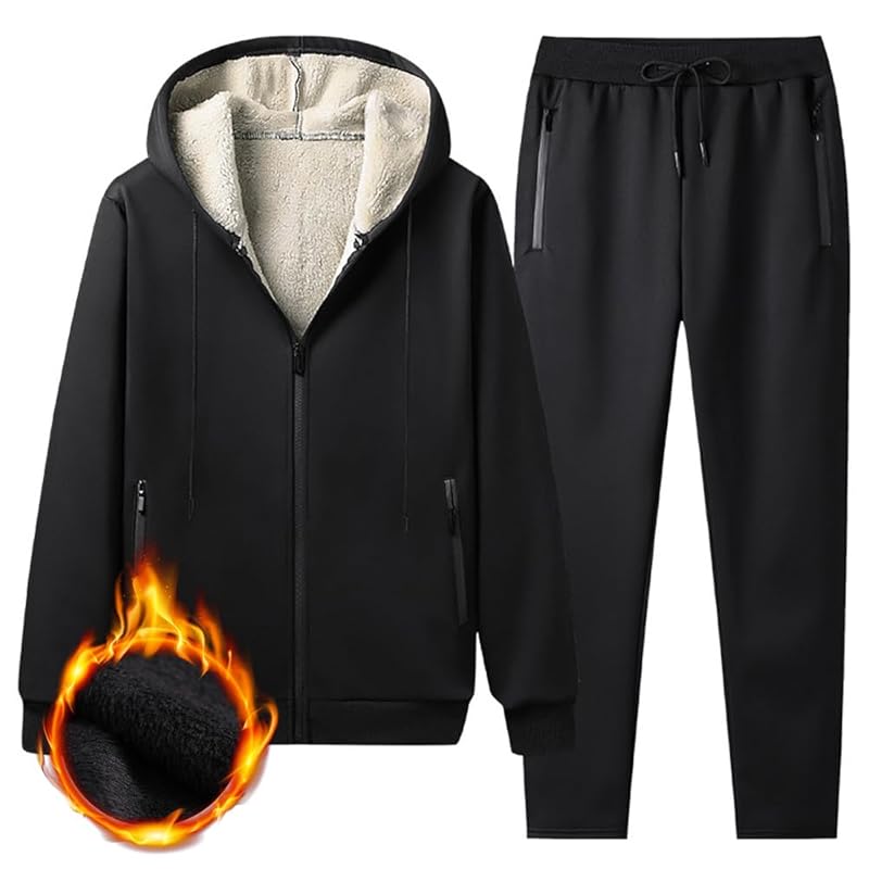 [FOCU] ジャージ 上下セット メンズ 裏起毛 アウター ロングパンツ ジップアップ フード付き 防寒 防風 大きいサイズ 吸汗速乾 ルームウェア 部屋着 冬用 black 4XL