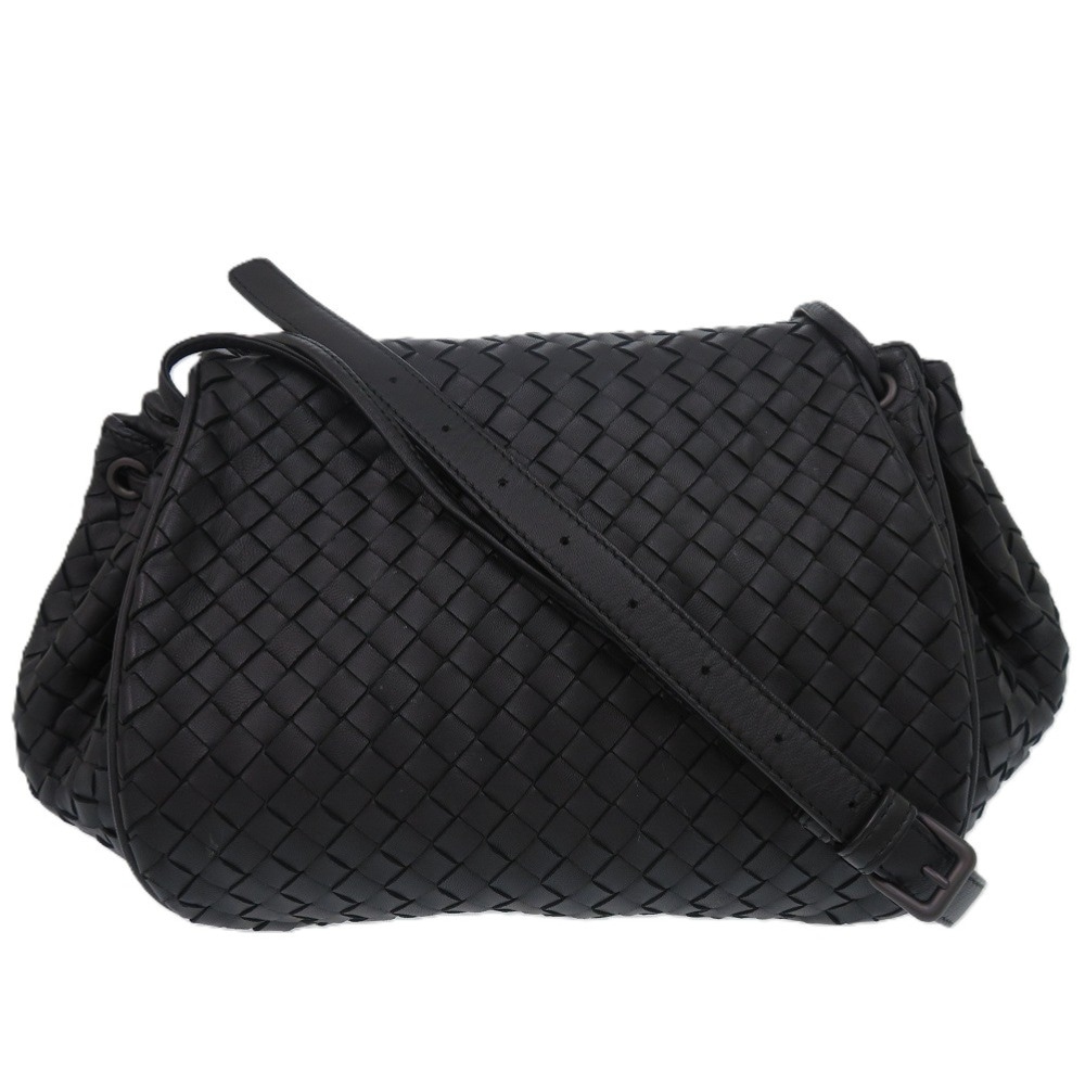 美品 ボッテガヴェネタ イントレチャート ショルダーバッグ レザー/レザー ブラック 0458【中古】BOTTEGAVENETA レディース
