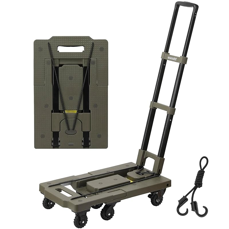 [ネセクト] 折りたたみ式台車 ストッパー付き静音車輪 耐荷重150kg 軽量コンパクト 固定用ゴムロープ付属 平台車 車載 防災用[日本国内企画品] (オリーブグリーン) 6,844円