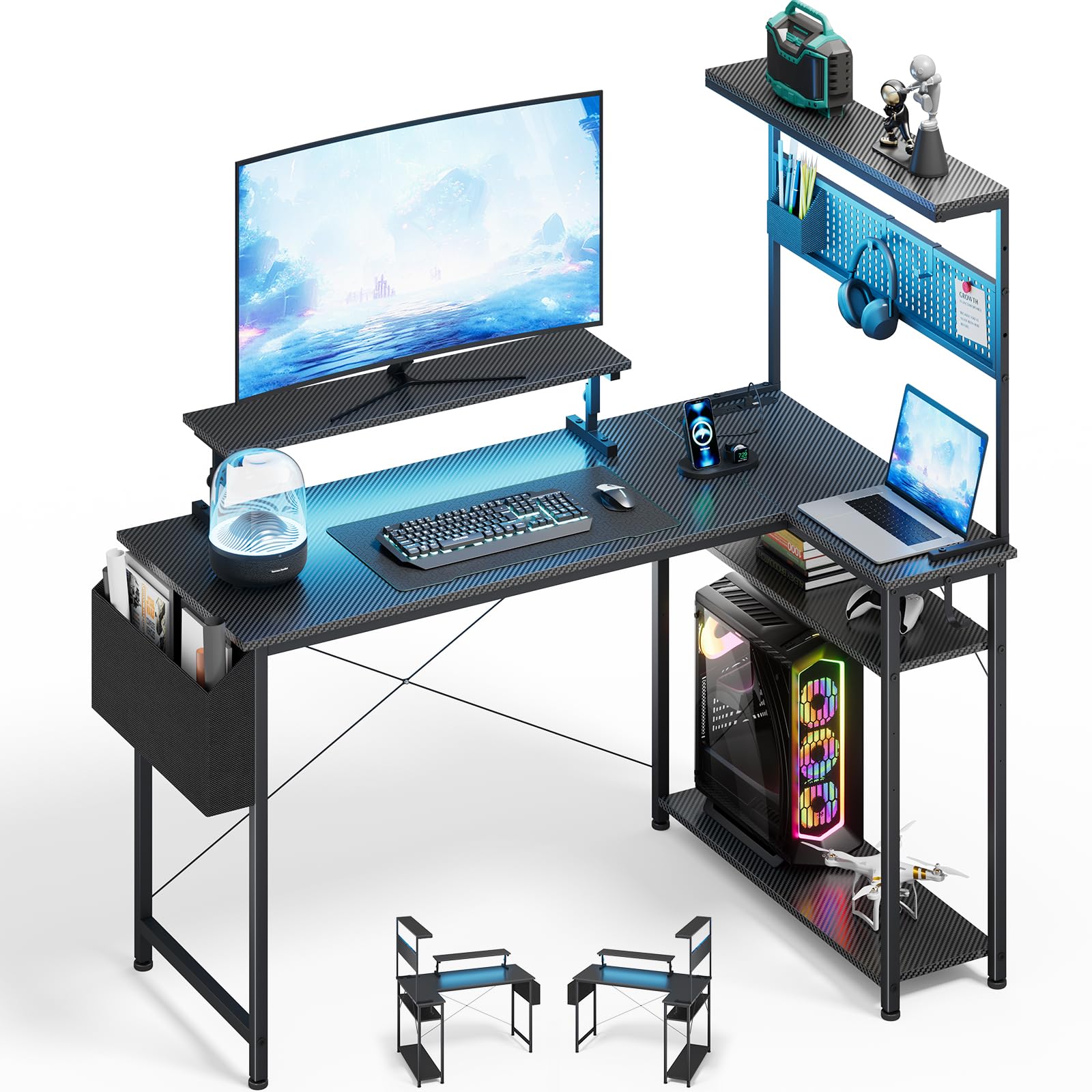ゲーミングデスク L字 パソコンデスク 黒 幅107CM モニター台付き コンセント付き 収納 棚付き ラック付き PCデスク コーナーデスク 学習机 作業机 gaming des 30784 16,543円