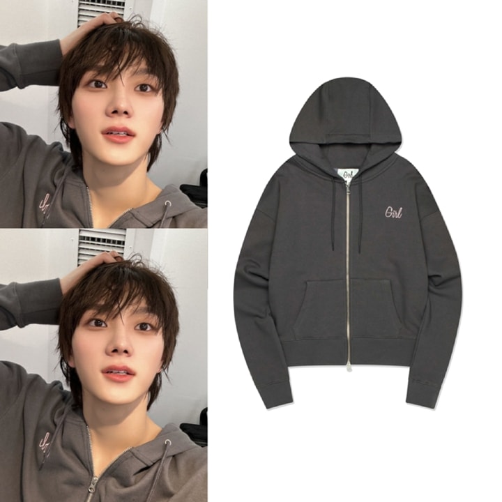 【BOYNEXTDOOR着用】GIRL SKATEBOARDS TYPO LOGO HOODIE ZIPUP charcoal