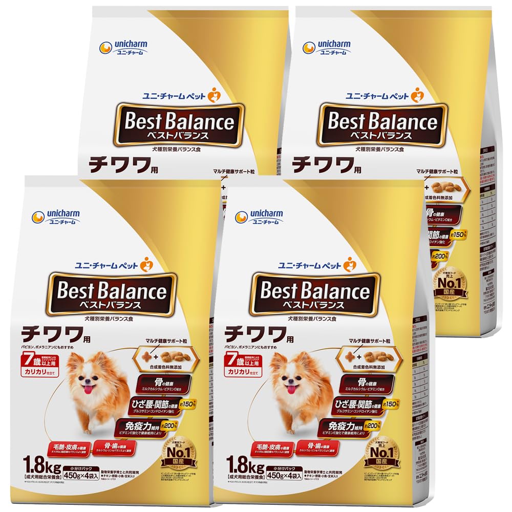 ベストバランス ドッグフード ドライ カリカリ仕立て チワワ用 シニア 7歳以上用 7.2ｋｇ(1.8kg×4) 国産 ユニチャーム[ケース品]