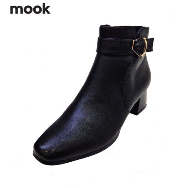 女性用アンクル装飾ポイント発熱起毛裏地アンクルブーツ ブラック_GN