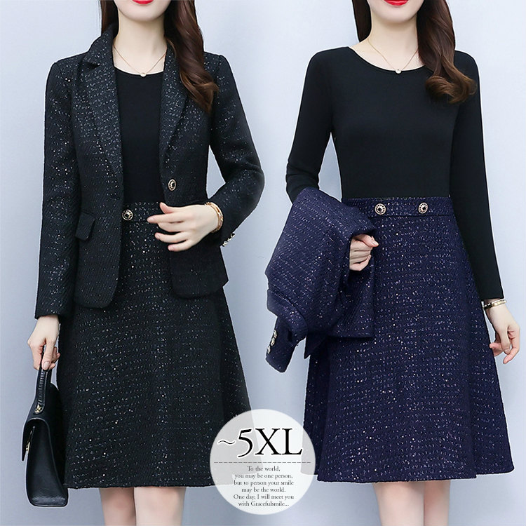 ワンピーススーツ ママスーツ スーツセット レディース 卒園式 卒業式 入園式 入学式 大きいサイズ お呼ばれ 披露宴 結婚式 パーティー 同窓会 30代 40代 50代 ブラック ネイビー ツイー